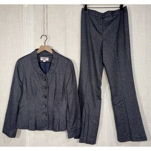 Sharagano Blazer Pants Trousers Suit Women's Sz 8 Set Blue Tweed Herringbone